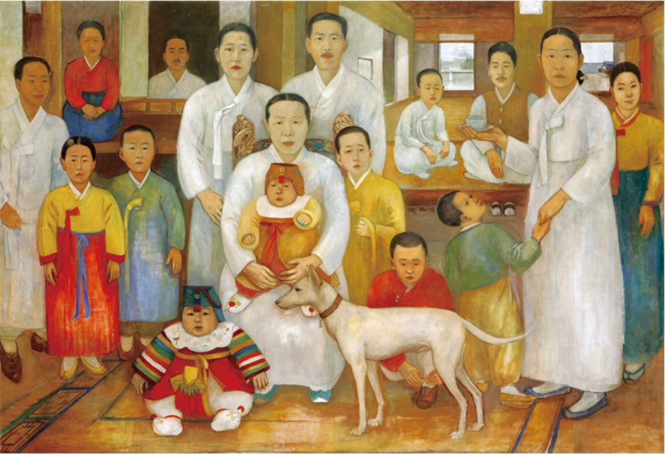 배운성 '가족도', 1930-35, 캔버스에 유채, 139 x 200.5 cm. 갤러리현대 제공
