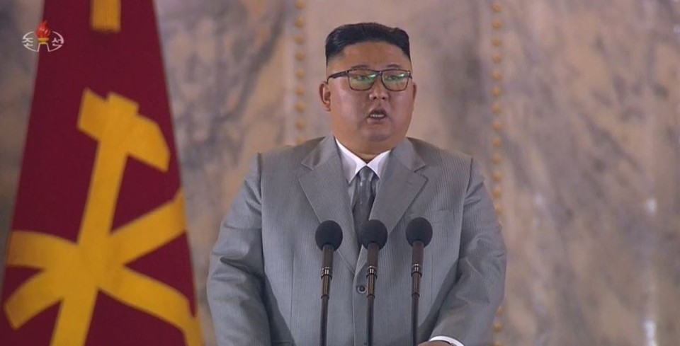 김정은 북한 국무위원장이 10일 노동당 창건 75주년을 맞아 연설을 하고 있다.(조선중앙TV 캡처)