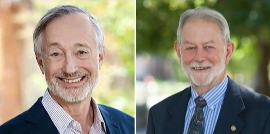 올해 노벨경제학상을 수상한 폴 밀그럼(왼쪽)과 로버트 윌슨.