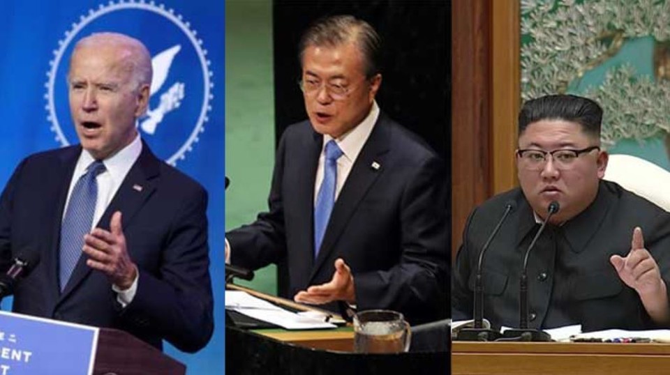 미국 바이든 대통령 당선인, 문재인 대통령, 북한 김정은 국무위원장(왼쪽부터)