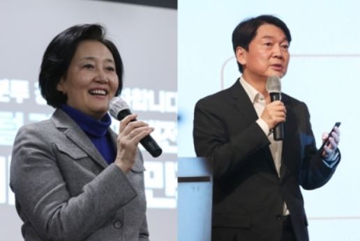 박영선 더불어민주당 서울시장 후보(왼쪽), 안철수 국민의당 대표