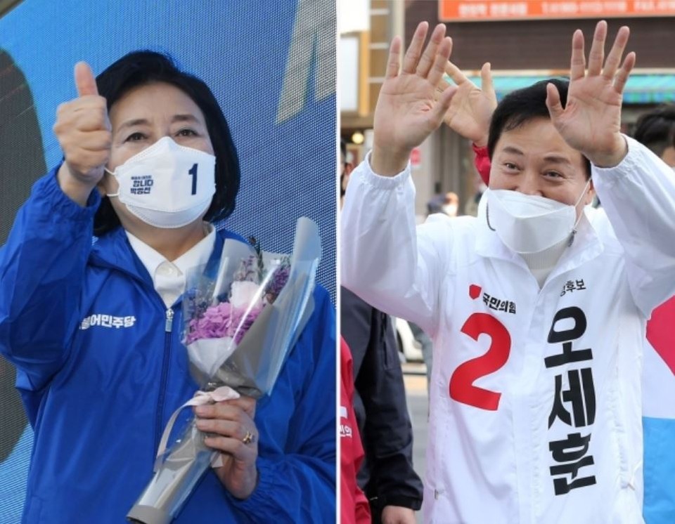 박영선 더불어민주당 후보(왼쪽)와 오세훈 국민의힘 후보