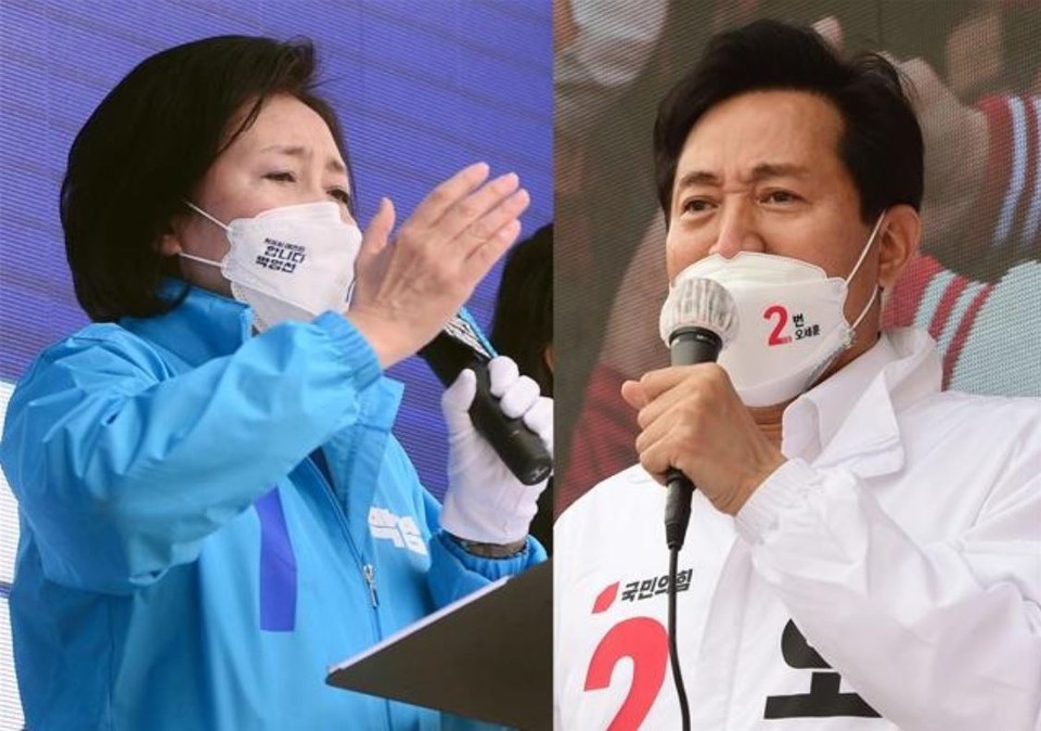 더불어민주당 박영선 서울시장 후보(왼쪽)와 국민의힘 오세훈 후보
