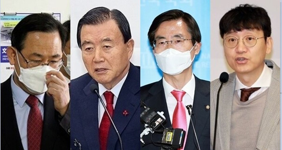 왼쪽부터 주호영 국민의힘 대표 권한대행, 홍문표 의원, 조경태 의원, 김웅 의원.