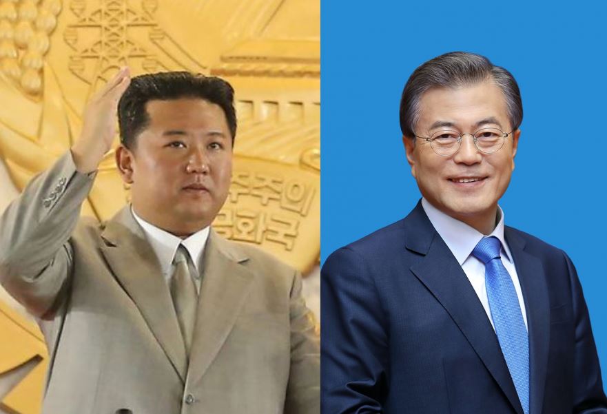 북한 정권 수립 73주년(9·9절) 행사에 모습을 보인 김정은 노동당 총비서(왼쪽)와 문재인 대통령. ⒸKR DB