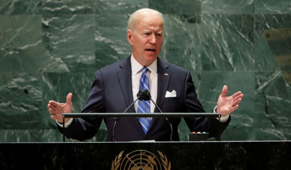 조 바이든 미국 대통령이 21일 유엔 총회에서 연설하고 있다. (VOA TV 갈무리)