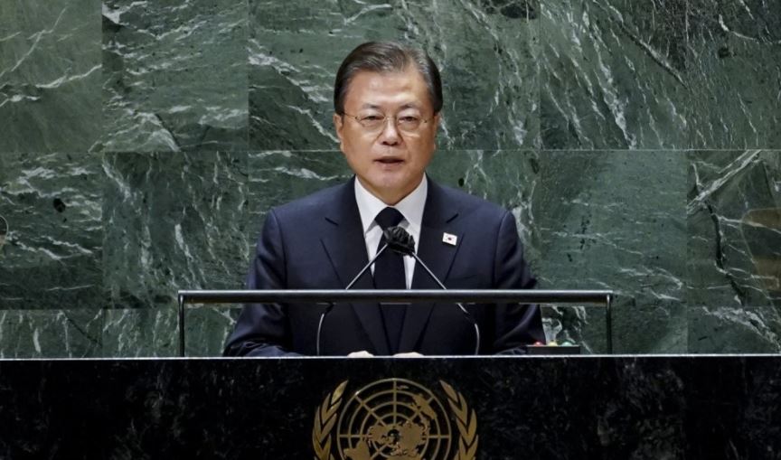 문재인 대통령이 21일(현지시각) 미국 뉴욕 유엔 총회장에서 기조연설을 하고 있다. Ⓒ청와대