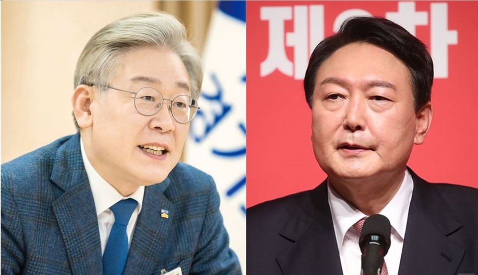 이재명 더불어민주당 대선 후보(왼쪽)와 윤석열 국민의힘 대선 후보