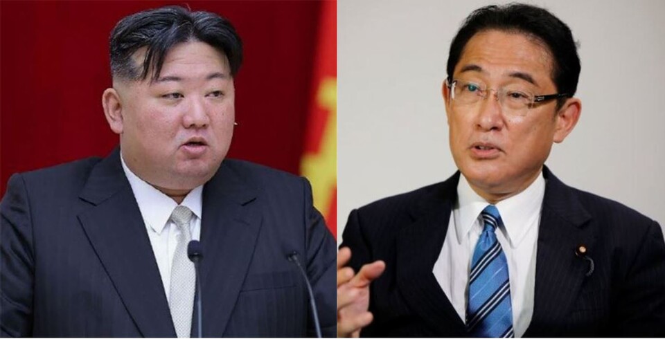 김정은 북한 노동당 총비서(왼쪽)와 기시다 후미오 일본 총리
