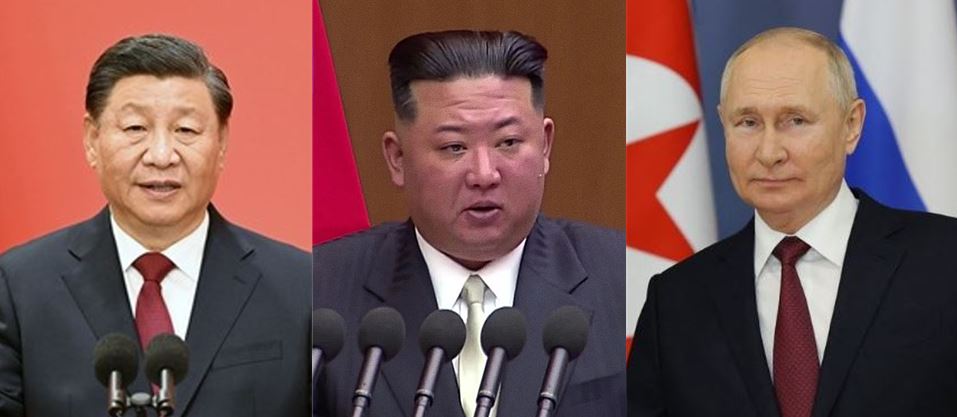 왼쪽부터 시진핑 중국 국가주석, 김정은 북한 노동당 총비서, 블라디미르 푸틴 러시아 대통령